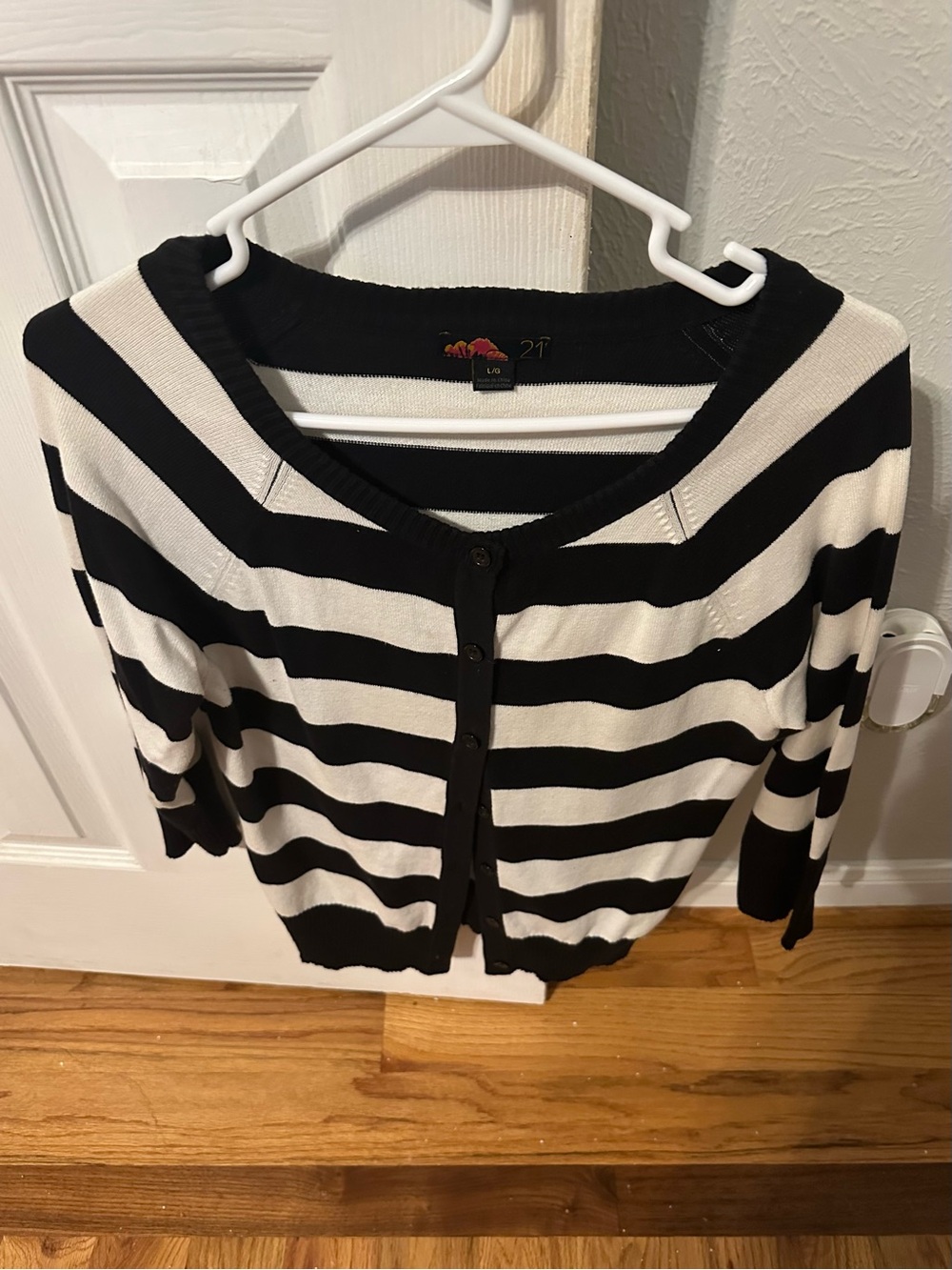 Forever 21 Black and White Striped Button-Front Cardigan